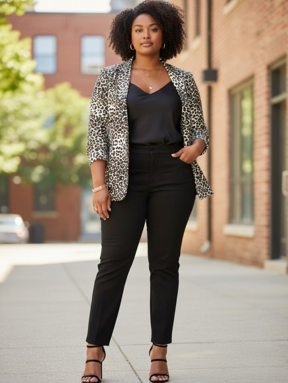 Kasper Blazer Women 14 Brown Leopard Print Excellent Collarless Open Front